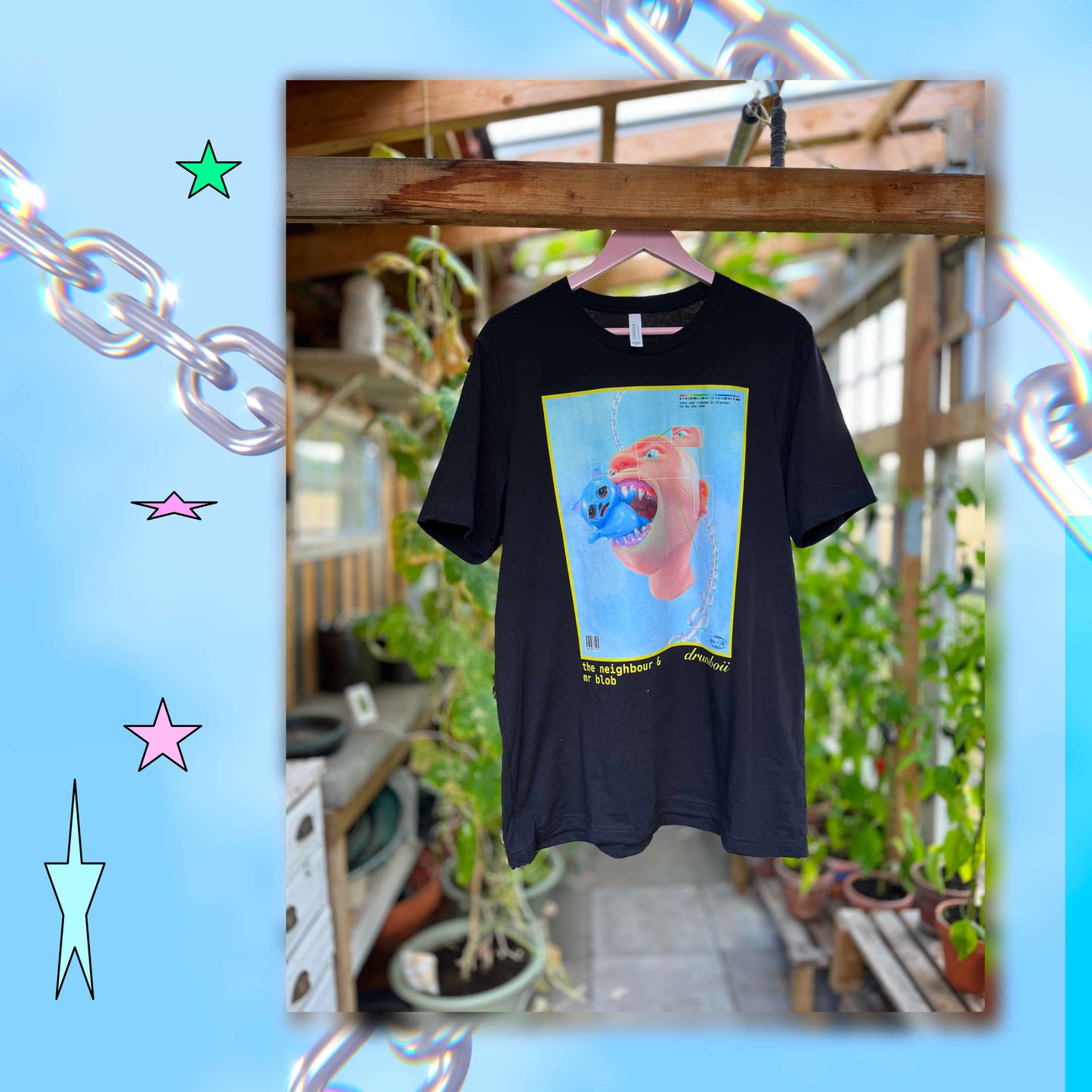 the neighbour and mr blob (black t-shirt)