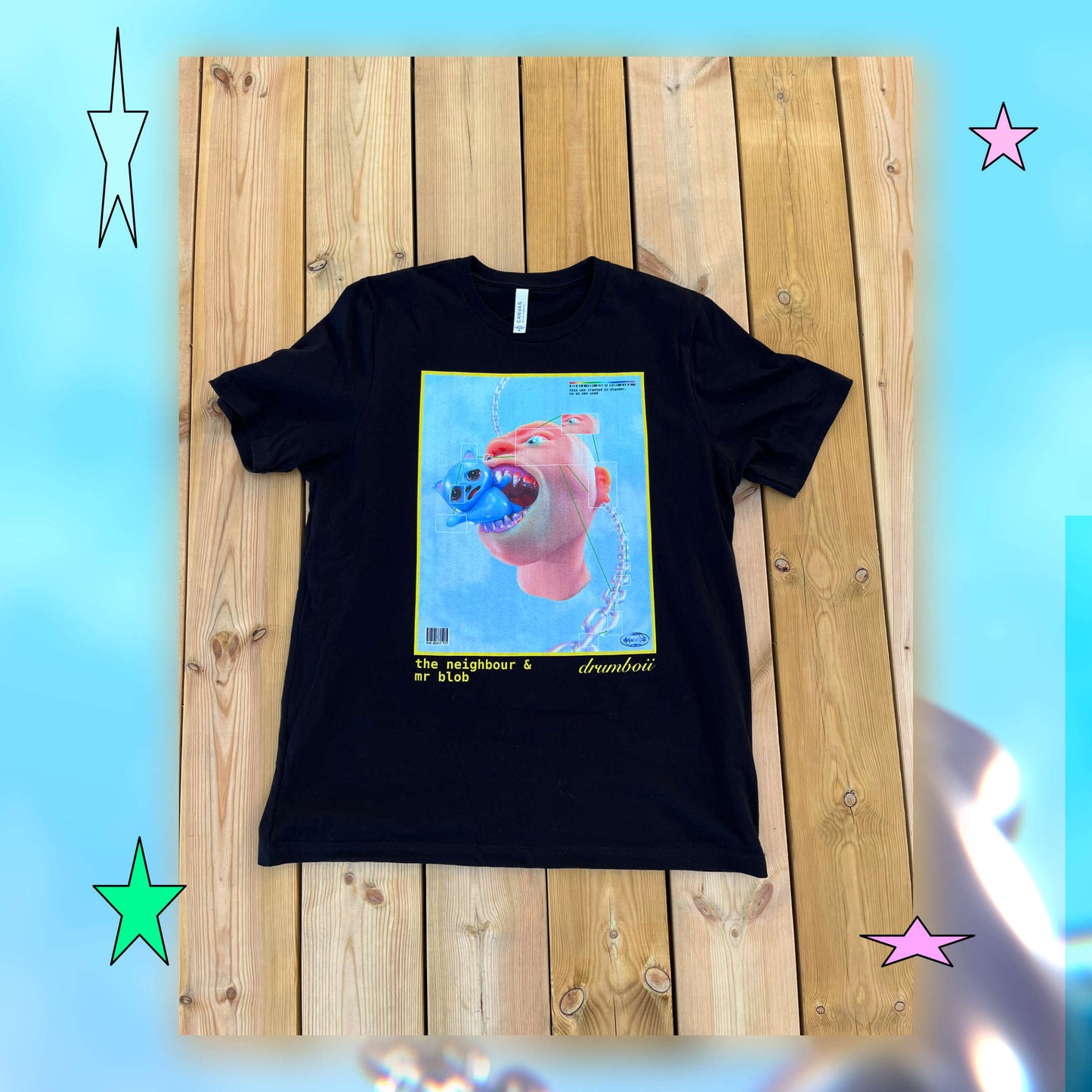 the neighbour and mr blob (black t-shirt)