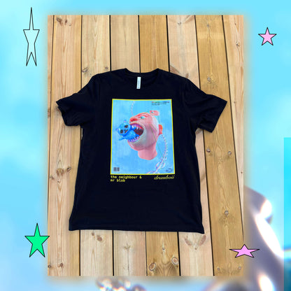 the neighbour and mr blob (black t-shirt)